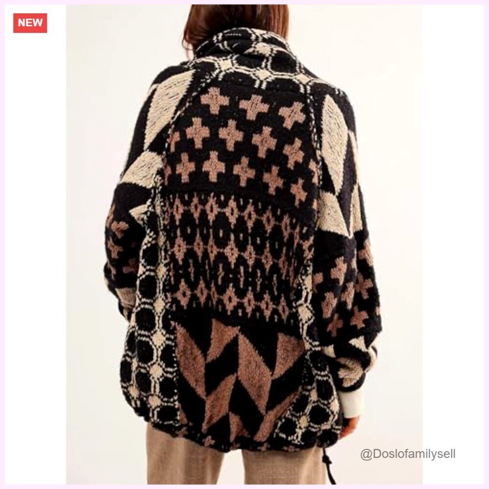 Oversized Shawl Collar Cardigan Sweater, Polyester, Boho Fall Coat - Picture 2 of 3